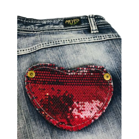 Akademiks AKDMKS Straight Leg Jean Blue Heart Red Sequin 98% Cotton Size 34 NWT - Picture 7 of 12